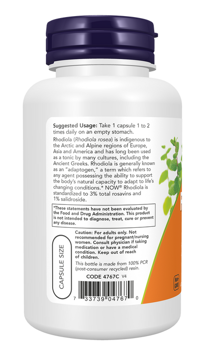 NOW Supplements, Rhodiola 500 mg, Helps Body Adapt to Stress of Daily Life*, Adaptogenic Herb*, 120 Veg Capsules