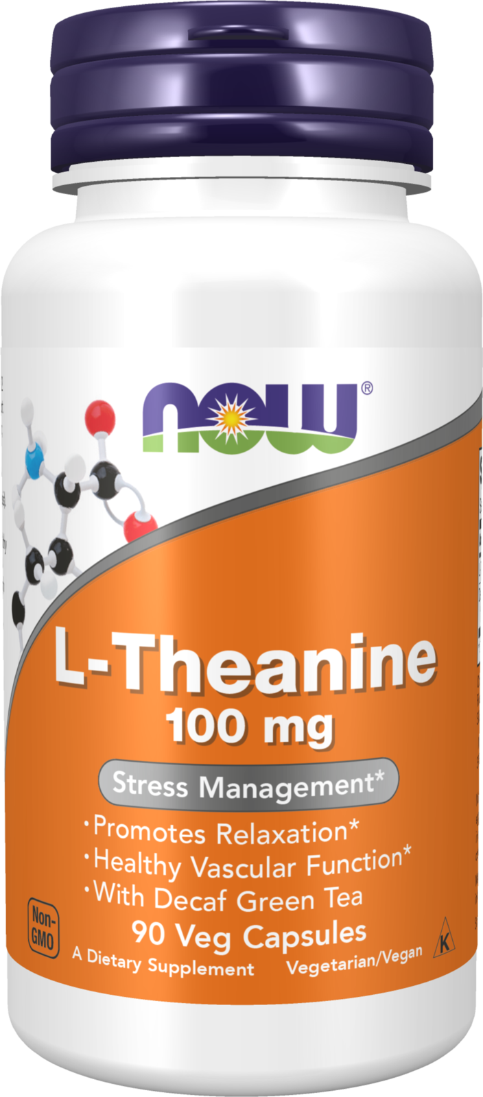 NOW Supplements, L-Theanine 100 mg with Decaf Green Tea, 90 Veg Caps