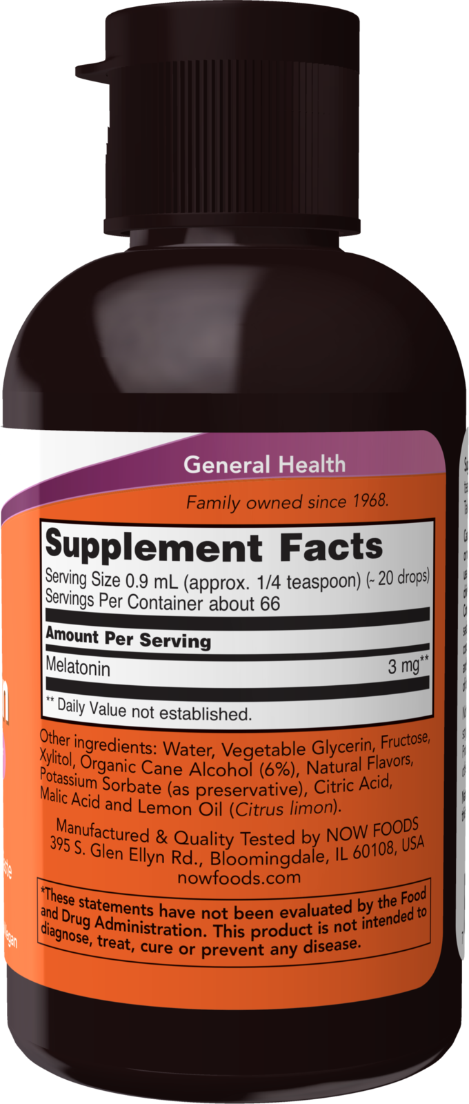NOW Supplements, Liquid Melatonin, 3 mg Per Serving, Fast Absorption, 2 oz