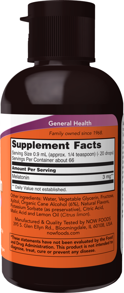 NOW Supplements, Liquid Melatonin, 3 mg Per Serving, Fast Absorption, 2 oz