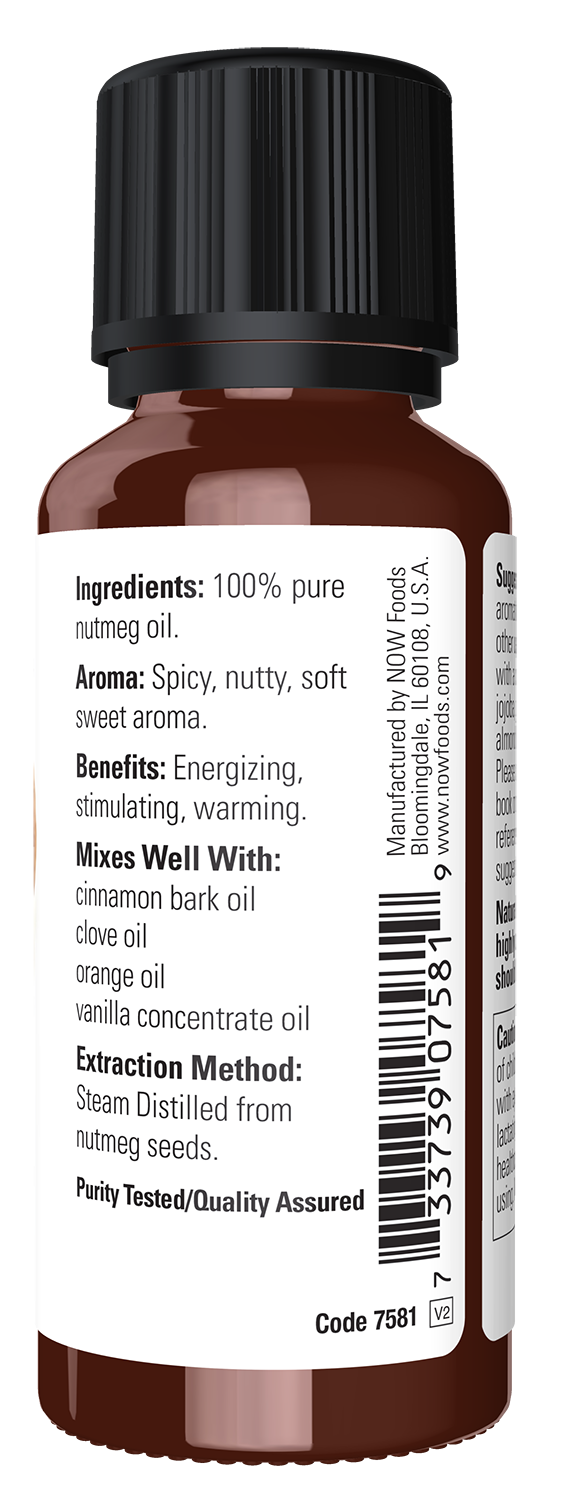 NOW Essential Oils, Nutmeg Oil, Undiluted, Steam Distilled, 1 fl. oz