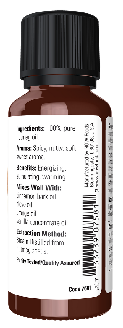NOW Essential Oils, Nutmeg Oil, Undiluted, Steam Distilled, 1 fl. oz