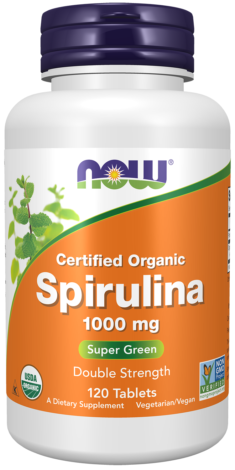 NOW Supplements, Organic Spirulina 1,000 mg, Double Strength, 120 Tabs