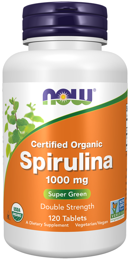 NOW Supplements, Organic Spirulina 1,000 mg, Double Strength, 120 Tabs