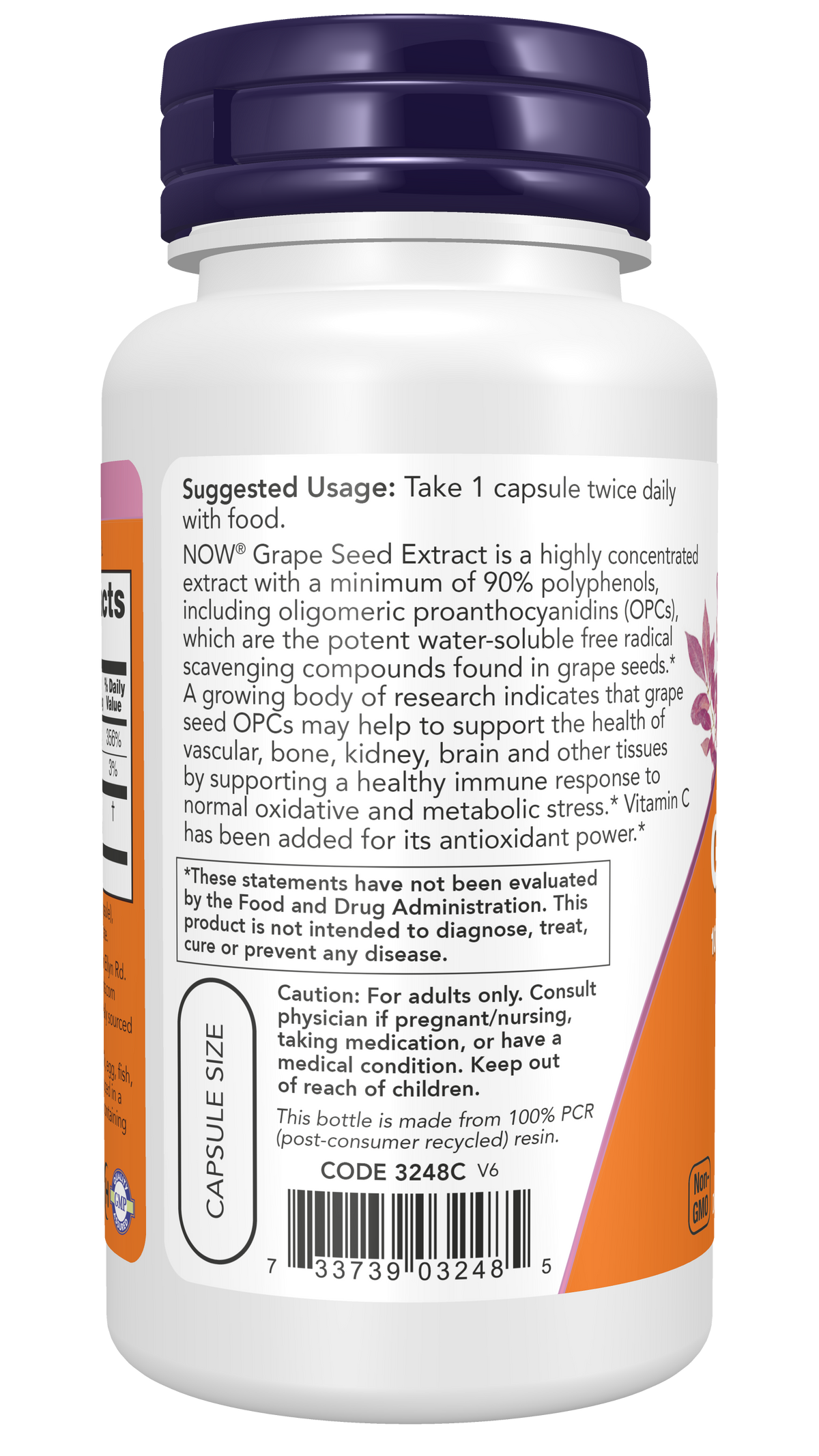NOW Supplements, Grape Seed 100 mg, with Vitamin C, 100 Veg Caps