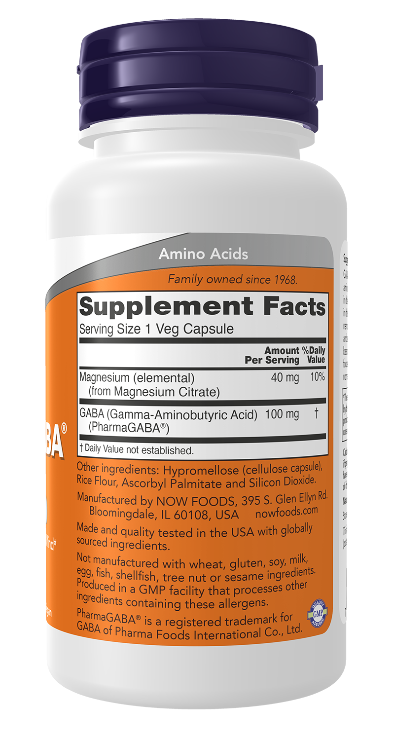 NOW Supplements, PharmaGABA 100 mg with Magnesium Citrate, 90 Veg Caps