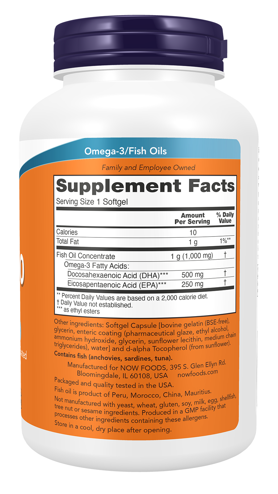 NOW Supplements, DHA-500 with 250 EPA, Molecularly Distilled, 180 Softgels