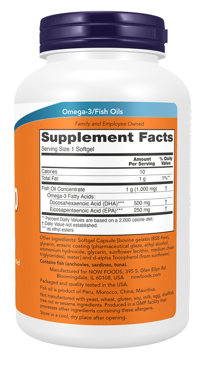 NOW Supplements, DHA-500 with 250 EPA, Molecularly Distilled, 180 Softgels