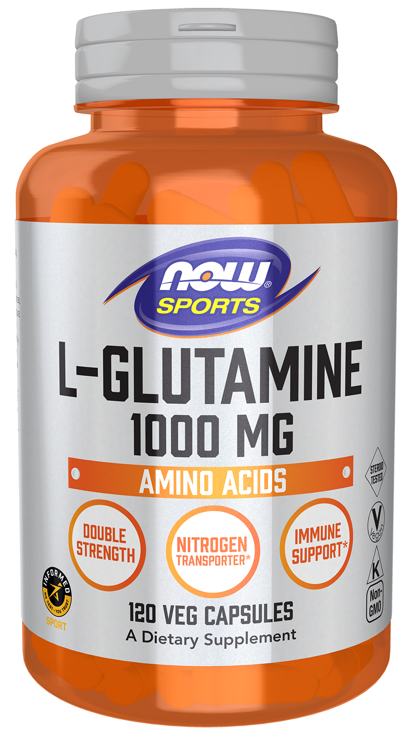 NOW Sports, L-Glutamine 1,000 mg, Double Strength, Amino Acid, 120 Veg Caps