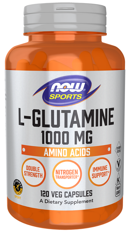 NOW Sports, L-Glutamine 1,000 mg, Double Strength, Amino Acid, 120 Veg Caps