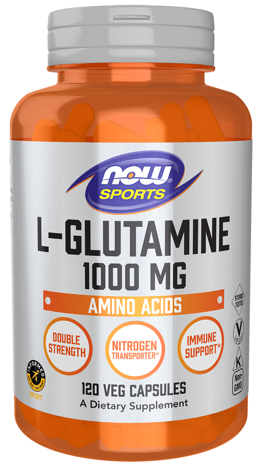NOW Sports, L-Glutamine 1,000 mg, Double Strength, Amino Acid, 120 Veg Caps