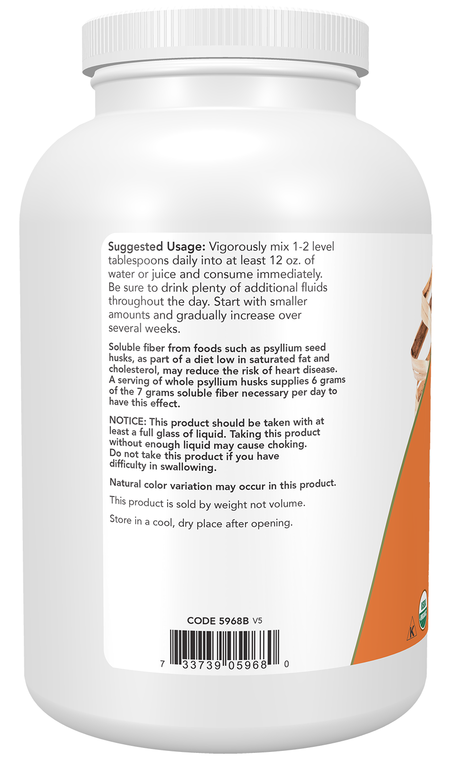 NOW Supplements, Whole Psyllium Husks, Organic, Soluble Fiber, 12 oz