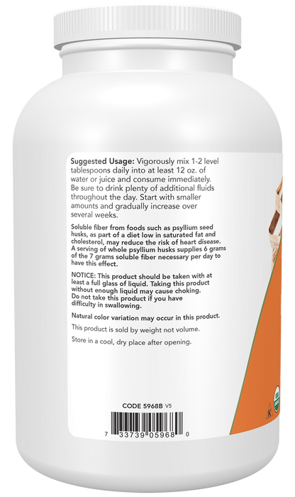 NOW Supplements, Whole Psyllium Husks, Organic, Soluble Fiber, 12 oz