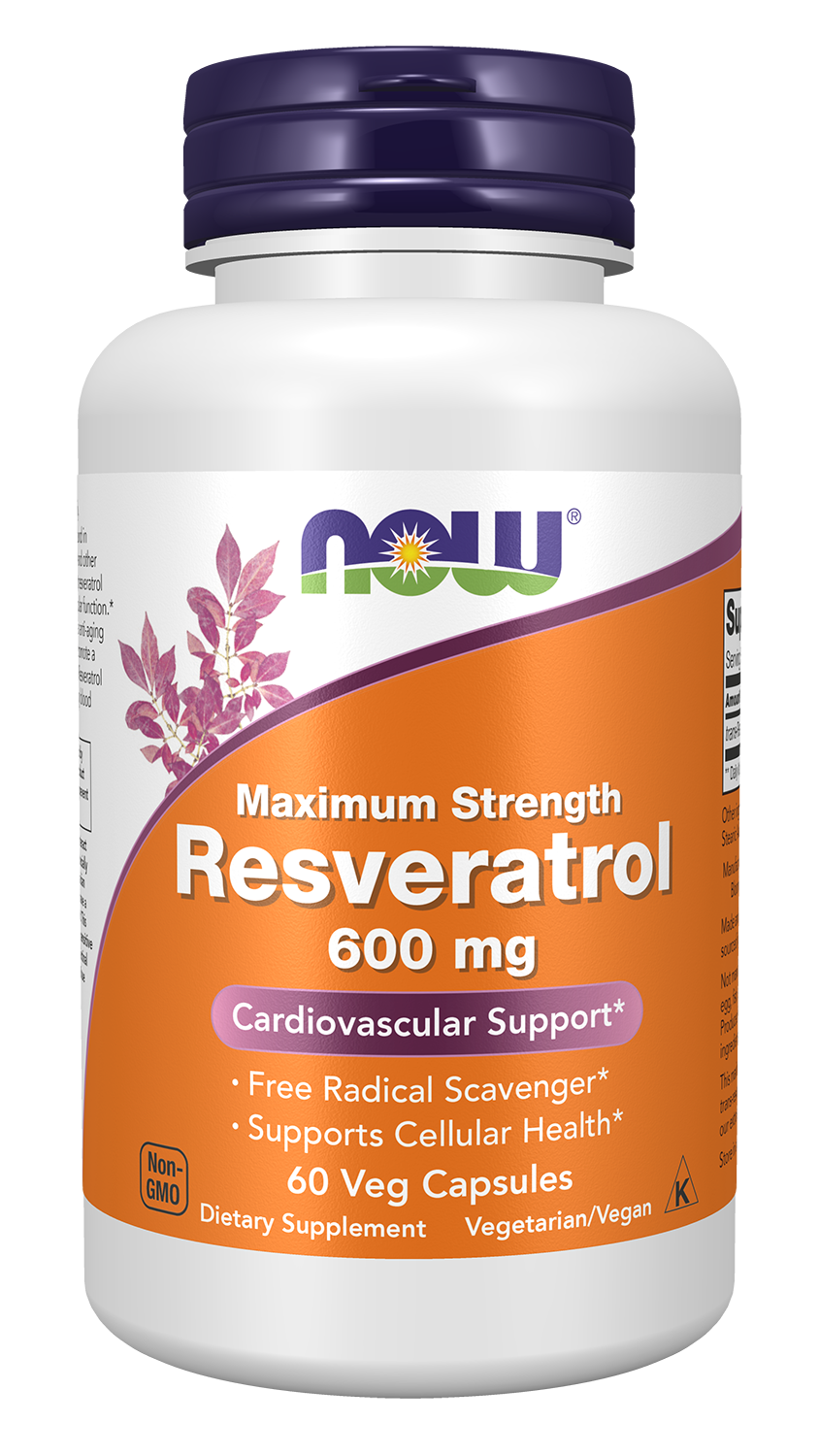 NOW Supplements, Maximum Strength Resveratrol 600 mg, 60 Veg Capsules