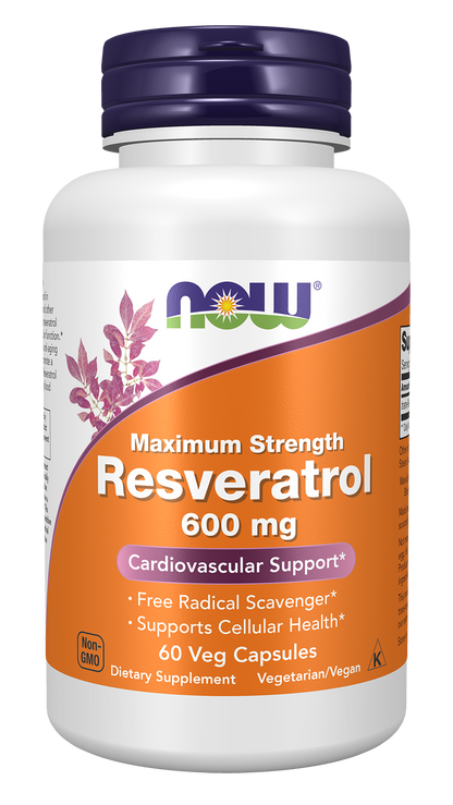 NOW Supplements, Maximum Strength Resveratrol 600 mg, 60 Veg Capsules