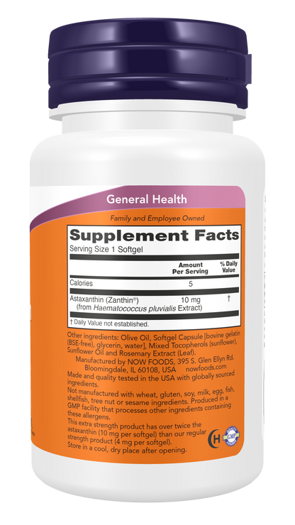 NOW Supplements, Astaxanthin 10mg, Zanthin®, Extra Strength, 30 Softgels