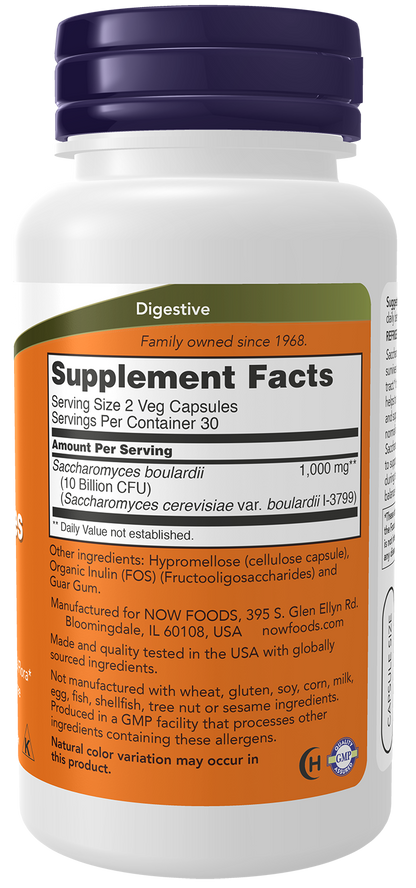 NOW Supplements, Saccharomyces Boulardii, 5 Bil CFU Probiotic, 60 Veg Caps