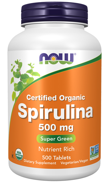 NOW Supplements, Organic Spirulina 500 mg, 500 Tabs