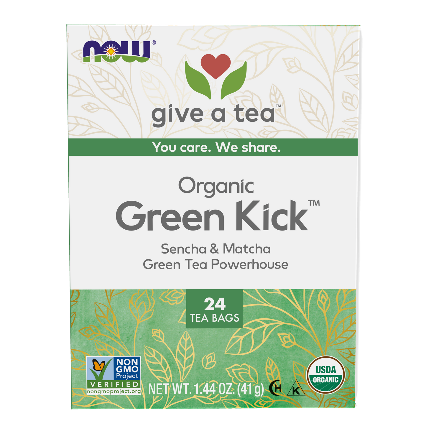 NOW Foods, Give a Tea®  Organic Green Kick Tea 3 tea blend, 24 bags