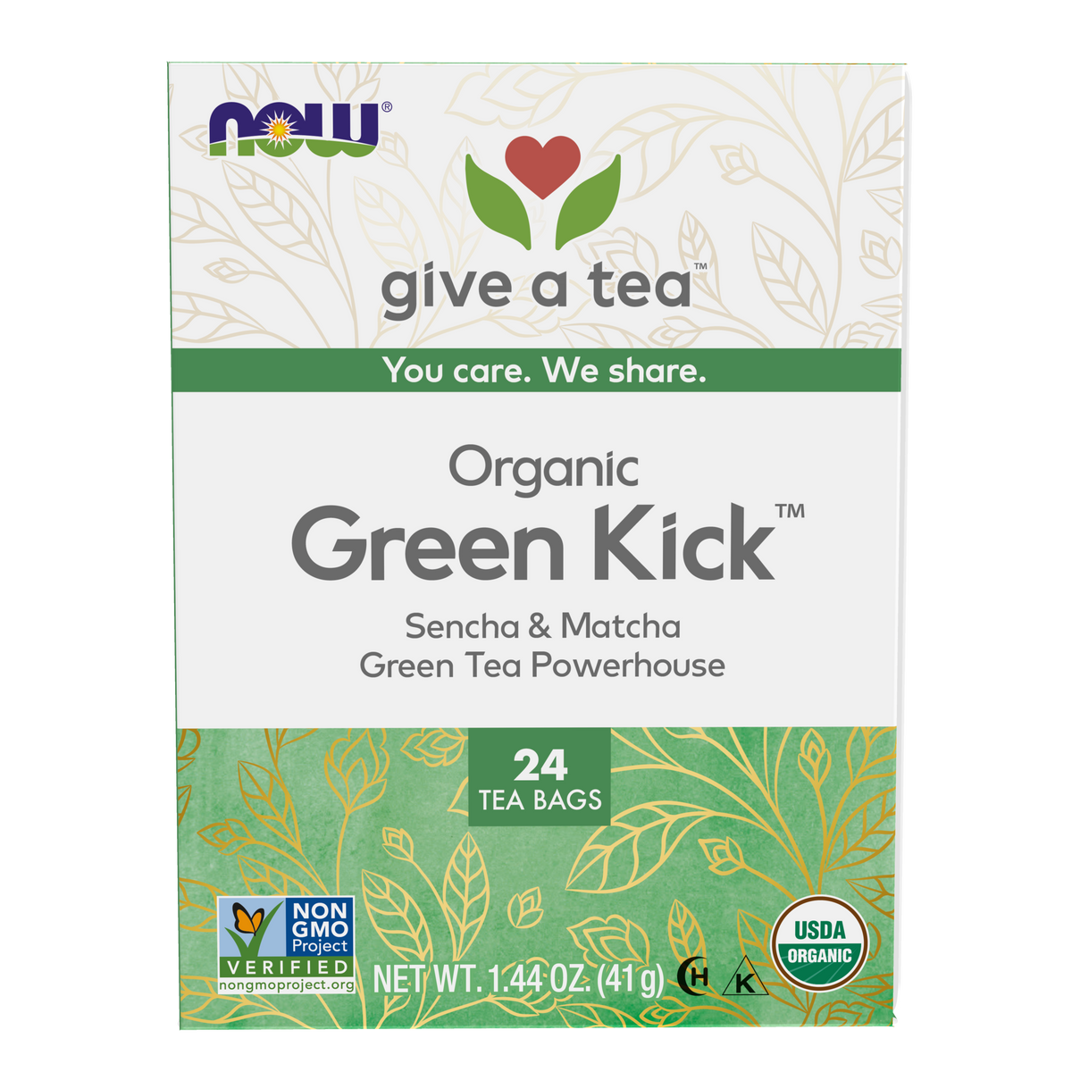 NOW Foods, Give a Tea®  Organic Green Kick Tea 3 tea blend, 24 bags