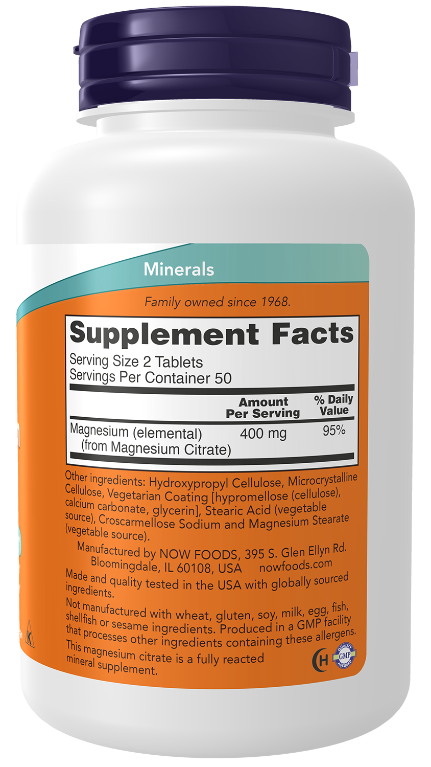 NOW Supplements, Magnesium Citrate 200 mg, Enzyme Function*, 100 Tabs