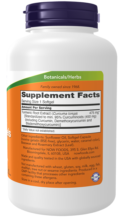 NOW Supplements, Tumeric Curcumin Gels, With 95% Curcuminoids, 120 Softgels
