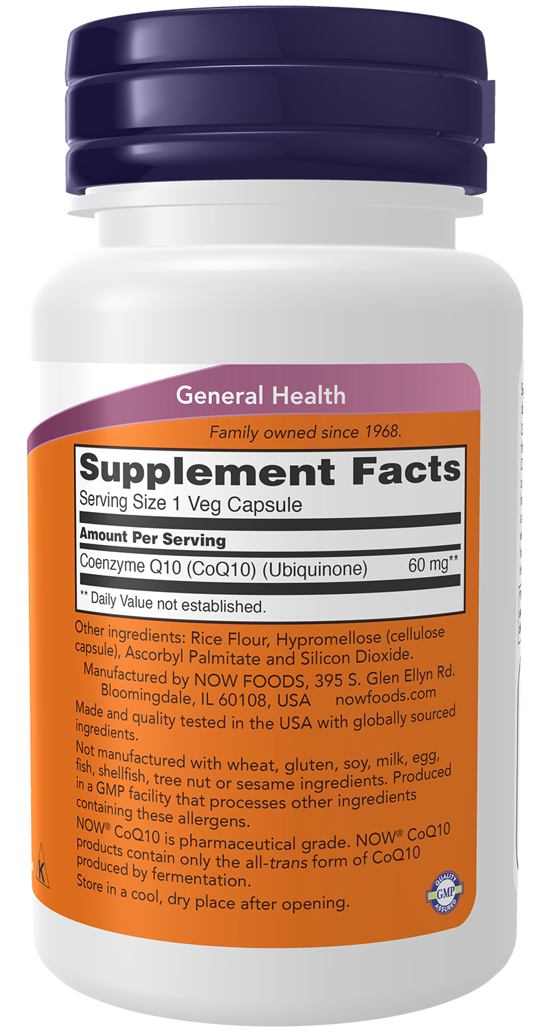 NOW Supplements, CoQ10 60 mg, Pharmaceutical Grade, 60 Veg Caps