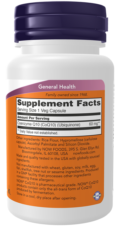 NOW Supplements, CoQ10 60 mg, Pharmaceutical Grade, 60 Veg Caps