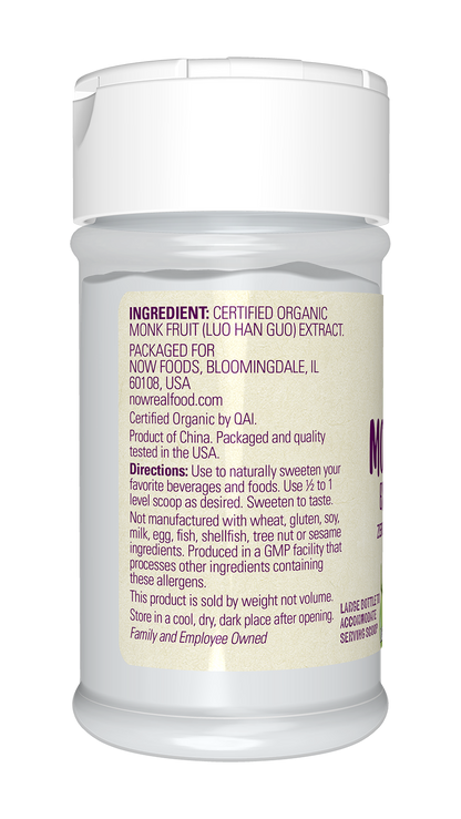 NOW Foods, Certified Organic Monk Fruit Extract Powder, w/ Scoop, 0.7 oz