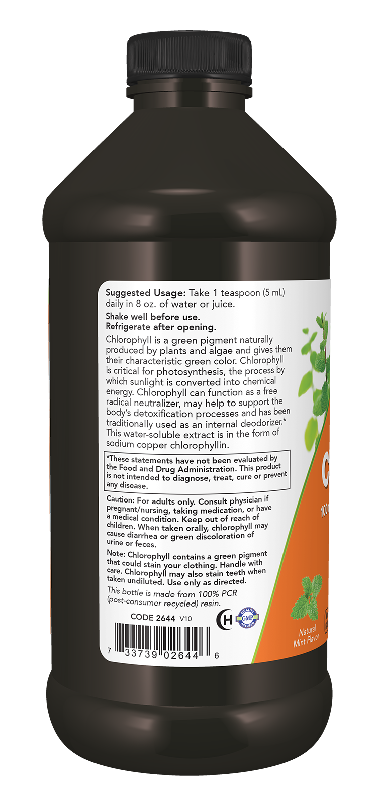 NOW Supplements, Liquid Chlorophyll, 100 mg per teaspoon Mint Flavor, 16 oz