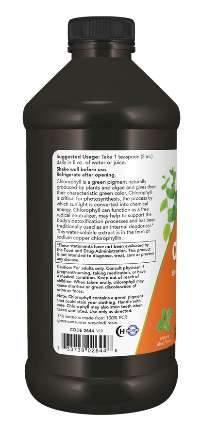 NOW Supplements, Liquid Chlorophyll, 100 mg per teaspoon Mint Flavor, 16 oz