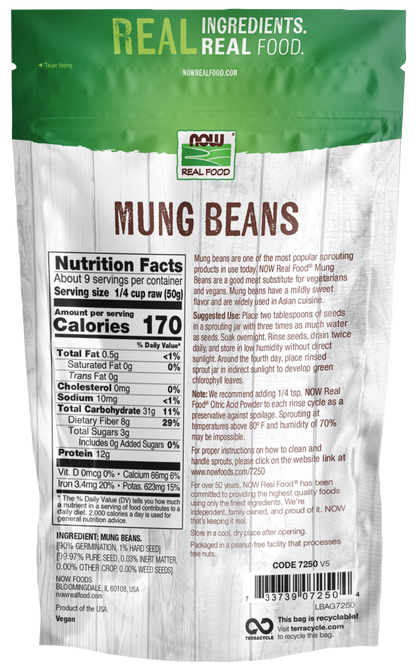 NOW Foods, Mung Beans, For Cooking and Sprouting, 1 lb