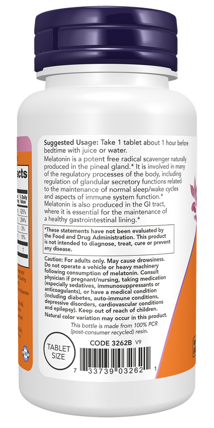 NOW Supplements, Melatonin 1 mg, Healthy Sleep Cycle*, 100 Tabs