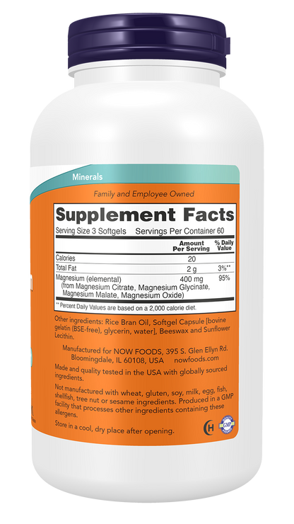 NOW Supplements, Magnesium Citrate, With Glycinate & Malate, 180 Softgels
