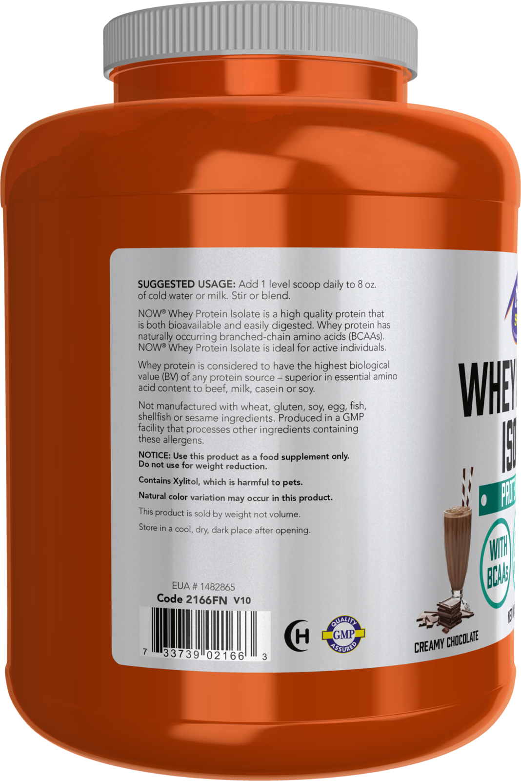 NOW Sports, Whey Protein Isolate 25 g With BCAAs, Chocolate Flavor, 5 lbs