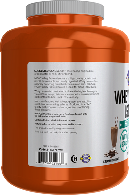NOW Sports, Whey Protein Isolate 25 g With BCAAs, Chocolate Flavor, 5 lbs