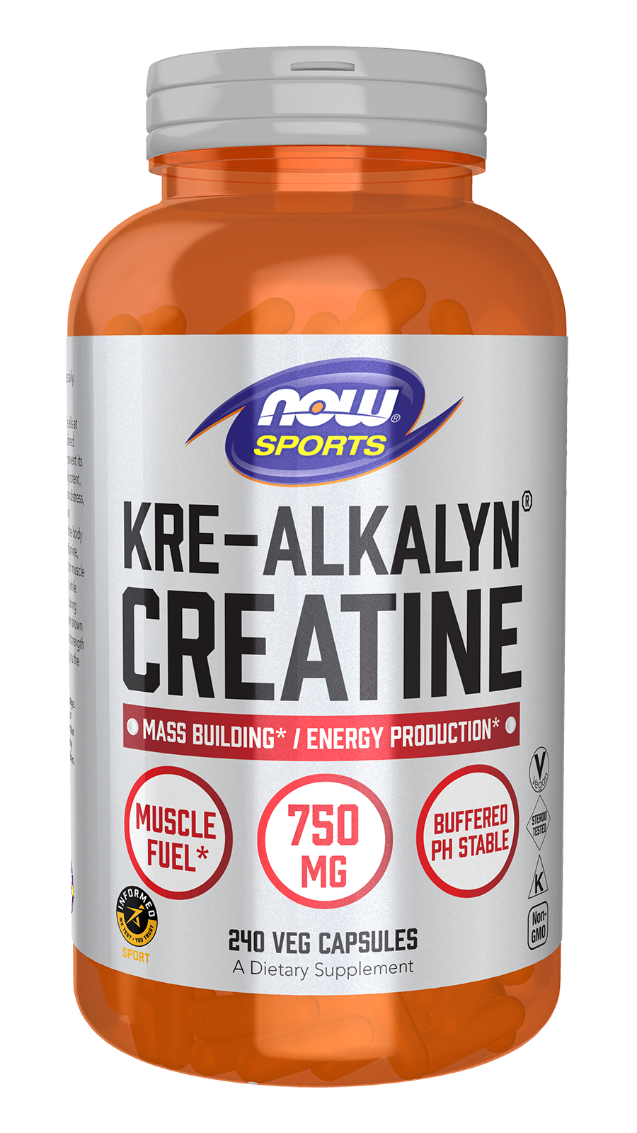 NOW Sports, Kre-Alkalyn PH Buffered Creatine 750 mg, Muscle Fuel*, 240 Caps