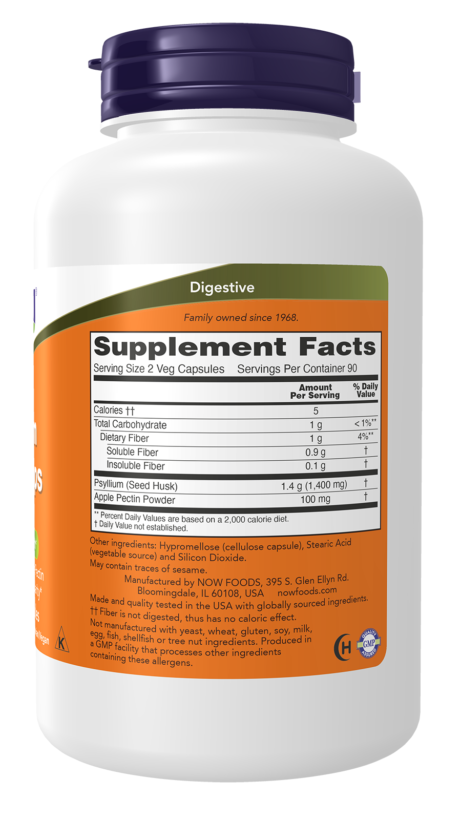 NOW Supplements, Psyllium Husk Caps 700 mg with Apple Pectin, 180 Veg Caps