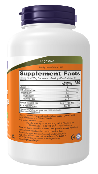 NOW Supplements, Psyllium Husk Caps 700 mg with Apple Pectin, 180 Veg Caps