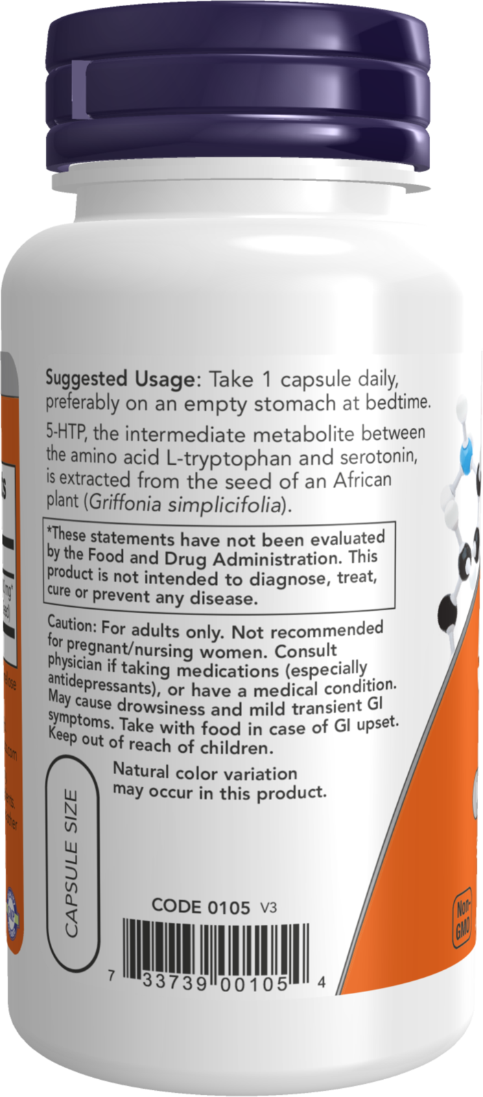 NOW Supplements, 5-HTP (5-hydroxytryptophan) 100 mg, 60 Veg Caps