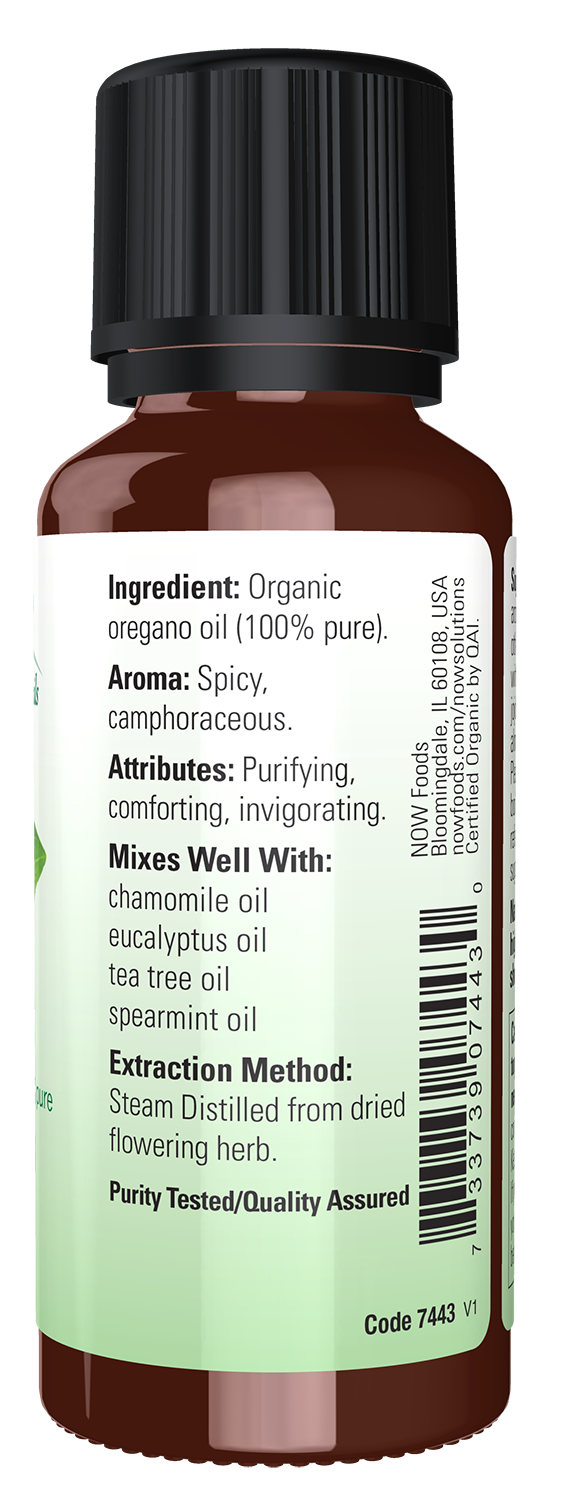 NOW Essential Oils, Organic Oregano Oil, Steam Dist., Undiluted, 1 fl. oz
