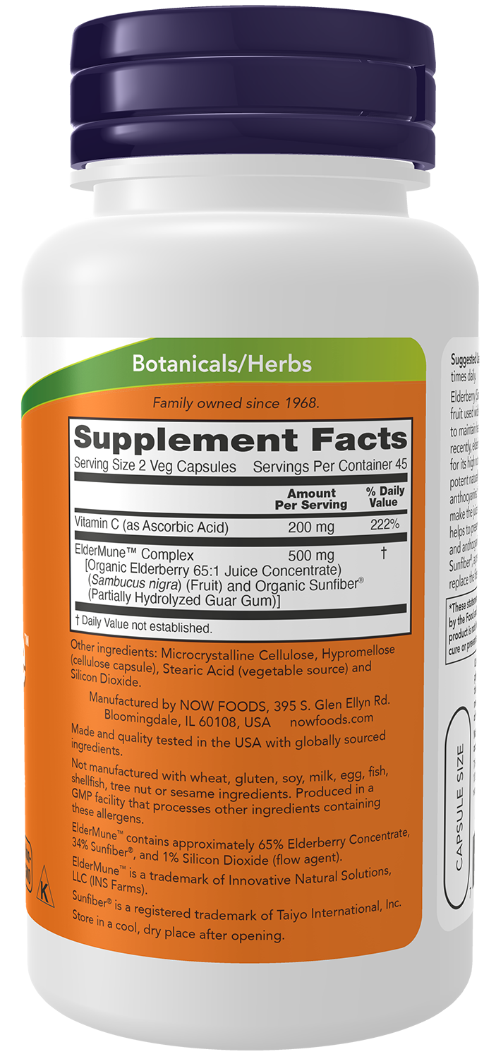 NOW Supplements, ElderMune 65:1 Elderberry Juice Concentrate,  90 Veg Caps