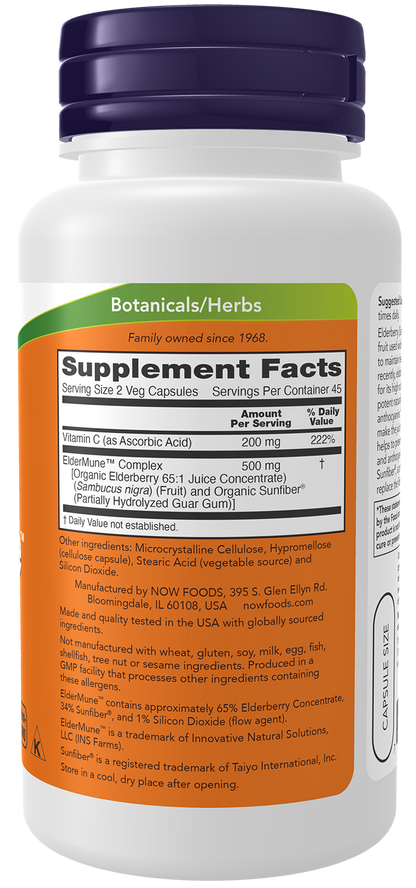 NOW Supplements, ElderMune 65:1 Elderberry Juice Concentrate,  90 Veg Caps
