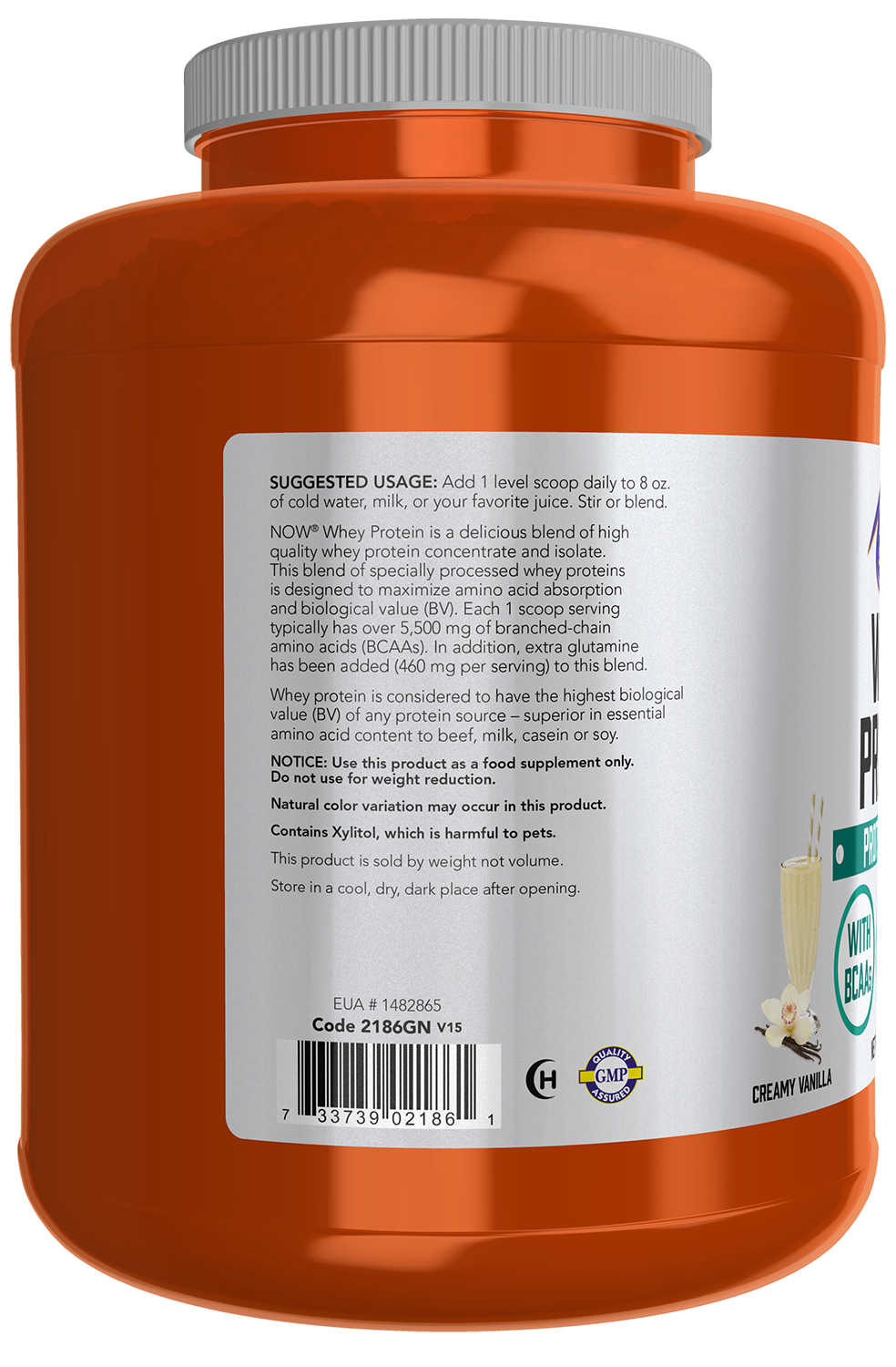 NOW Sports, Whey Protein 26 g With BCAAs, Creamy Vanilla Flavor, 6 lbs