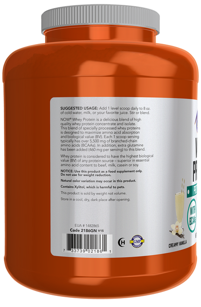 NOW Sports, Whey Protein 26 g With BCAAs, Creamy Vanilla Flavor, 6 lbs