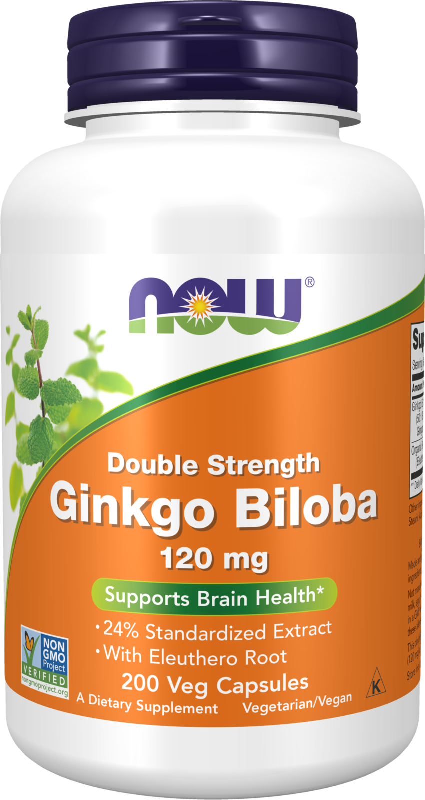 NOW Supplements, Ginkgo Biloba 120 mg, Double Strength, 200 Veg Caps