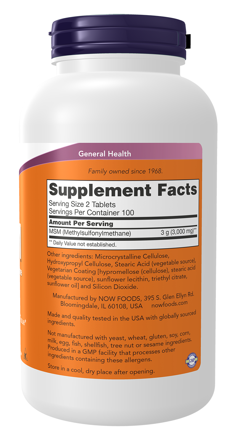 NOW Supplements, MSM 1,500 mg, Joint Health*, 200 Tabs