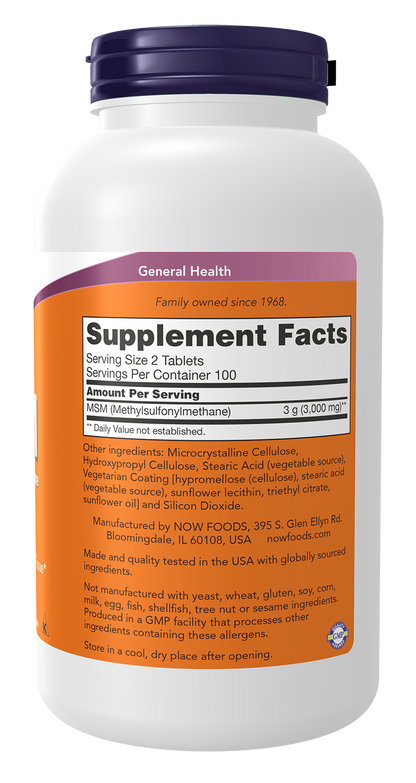 NOW Supplements, MSM 1,500 mg, Joint Health*, 200 Tabs
