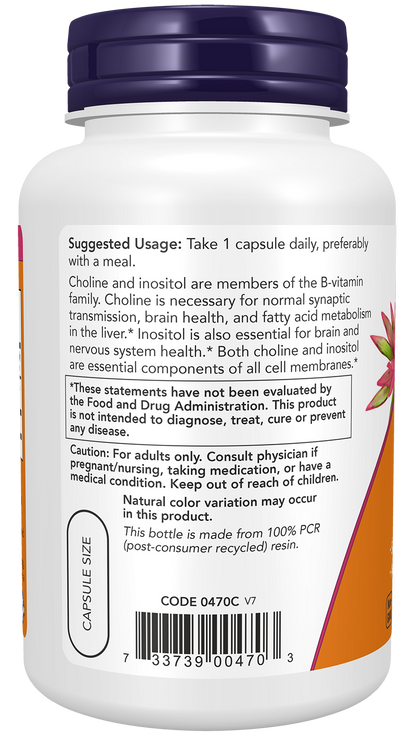 NOW Supplements, Choline & Inositol, Nervous System Health*, 100 Caps