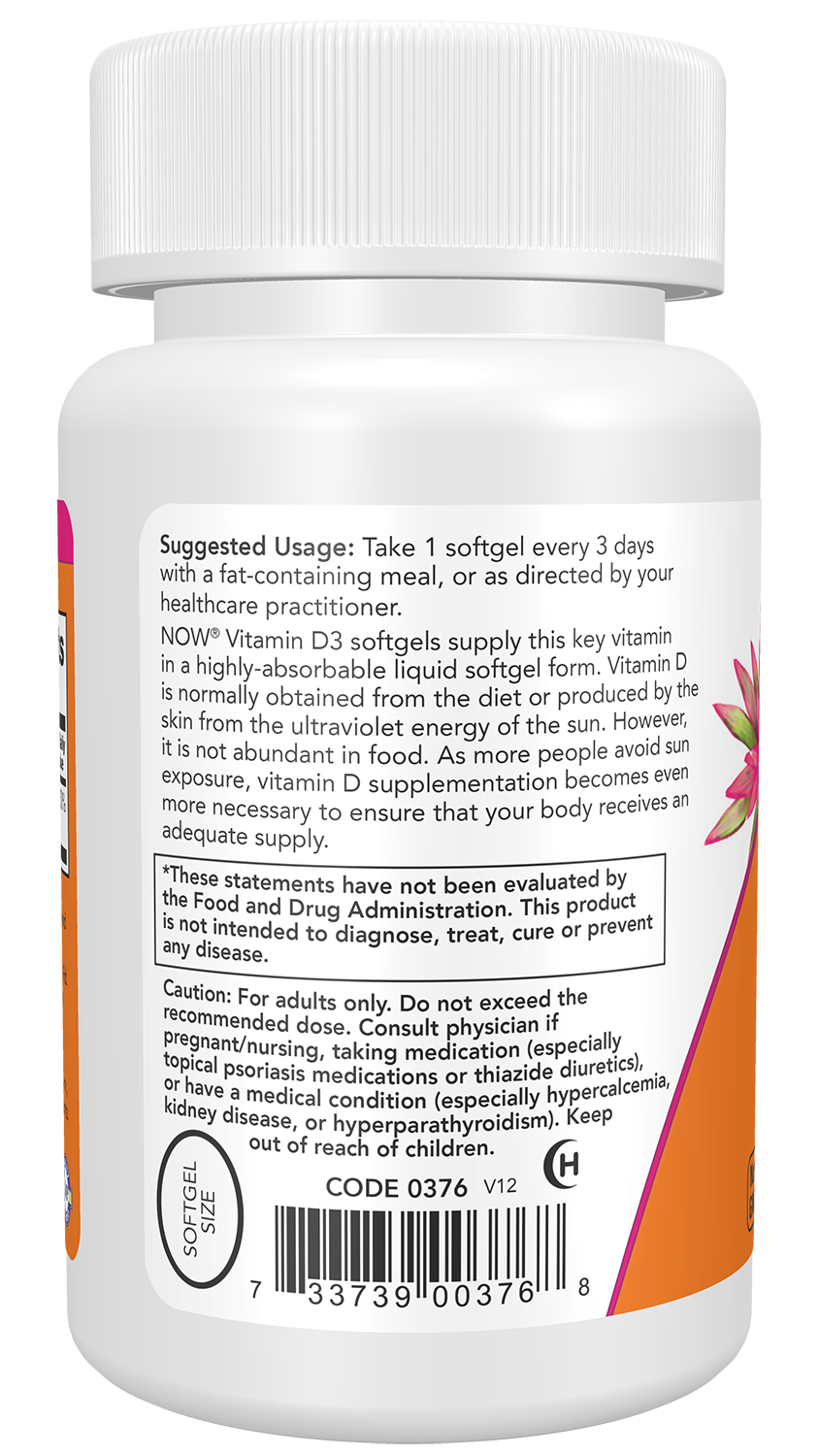 NOW Supplements, Vitamin D-3 10,000 IU, Structural Support*, 120 Softgels